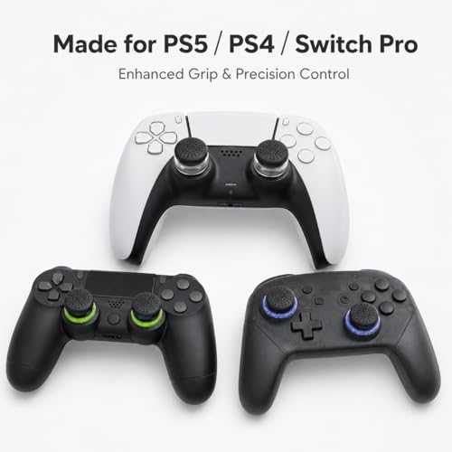 16PCS Silicone Thumb Grips & FPS Aim Rings for PS5, PS4, Switch Pro Controllers - 8 Joystick Caps, 6 Multi-Level Resistance Rings, 2 Protector Rings for Enhanced Grip and Precision Control