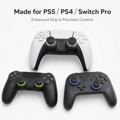 16PCS Silicone Thumb Grips & FPS Aim Rings for PS5, PS4, Switch Pro Controllers - 8 Joystick Caps, 6 Multi-Level Resistance Rings, 2 Protector Rings for Enhanced Grip and Precision Control