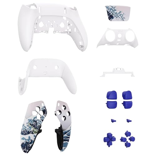 eXtremeRate Full Set Shell with Buttons Touchpad Cover Compatible with ps5 Edge Controller, The Great Wave Replacement Decorative Trim Shell Front Back Plates Compatible with ps5 Edge Controller - color: The Great Wave