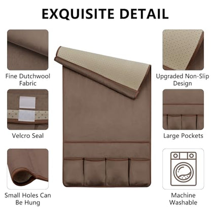 Remote Control Holder for Armchair Caddy, Remote Holder with 5 Pockets - color: Brown, size: 35"x18"