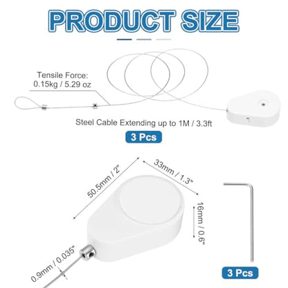 PATIKIL 3.3ft (1M) Retractable Remote Control Cable Tether 1.5N, 3PCS Remote Control Security Lanyard Lock Adjustable Locking Leash with Rope Locks for TV Phone Tablets Showroom, White - color: White