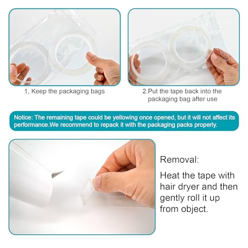 2PCS Heavy Duty Double-Sided Tape (10FT Long), Removable Adhesive Gel Tape, Clear Invisible Mounting Strips for Home and Office Use