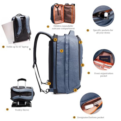 Knack Series 1 Medium Travel Backpack, 15.6-Inch Laptop, Expandable 27-39L - color: Indigo Blue, size: Medium