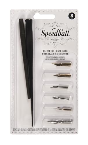 Speedball Sketching Set with Penholders and Pens, Set of 8 (SB2964), Black - style: Drawing Pen Sets