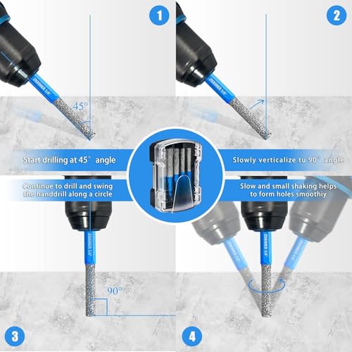 Diamond Drill Bits Set for Ceramic, Porcelain, Glass, Marble, Tile, Granite, Stone and More - Tile Drill Bits for Efficient, Precise Drilling and Milling - size: Set2-(3/16" to 1/2")