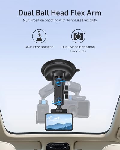 TELESIN Suction Cup Car Mount for DJI Action 6 5 pro/4/3 – Strong Magnetic Base, 360° Adjustable Dual Ball Head, Quick Release Camera Mount for Windshield, Dashboard & Smooth Surfaces