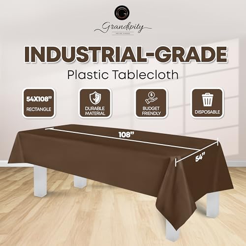 Grandipity Plastic Table Cloth Disposable 12 Pack 54” x 108” Rectangle - color: Brown, size: 54in. x 108in. Rectangle