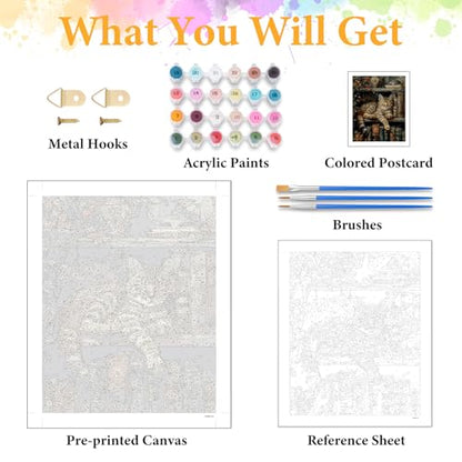 Paint by Numbers Kit for Adults, Sleeping Cat & Bookshelf, 16x20 Inch - color: HMOP25309