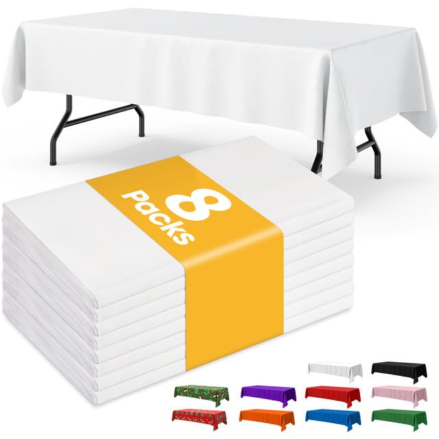 Niuara White Plastic Table Cloth Disposable, 8 Pack, 54 x 108 in - color: White, size: 54" x 108" - 8 Packs