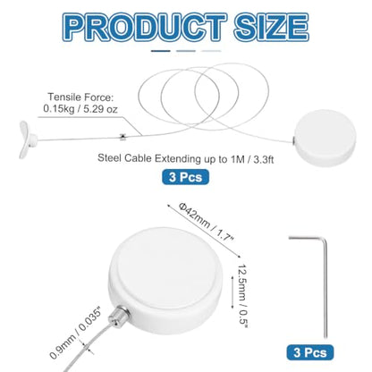PATIKIL 3.3ft (1M) Retractable Remote Control Cable Tether 1.5N, 3PCS Remote Control Security Lanyard Lock Adjustable Locking Leash with Plastic Caps for TVs Tablets Showroom, White - color: White, size: 3.3ft