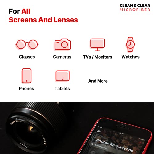 Clean & Clear Microfiber Cleaning Cloth, Extra Large [6 Pack] Ultra Premium Microfiber Cleaning Cloth - Microfiber Cloth for Camera Lens, Glasses, Screens, and All Lens. - size: 6 Pack