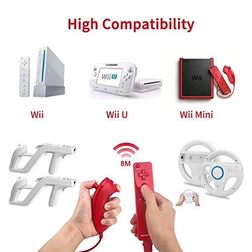 Motion Plus Wii Controllers 2Packs with Nunchucks, Wii Remote Controllers Compatible for wii and Wii U with Built in Motion Plus - color: red+red