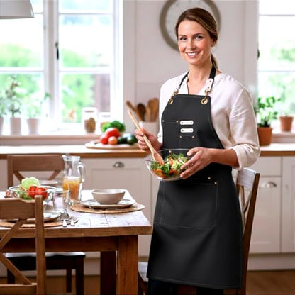 Dulabi Apron, Adjustable Chef Apron for Women and Men with Large Pockets, Cooking Kitchen Apron with Back Straps - color: Black