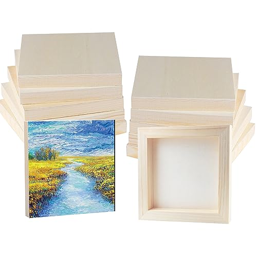 Unfinished Wood Panels Square Wooden Canvas Painting Board 12Pcs - size: 5inch