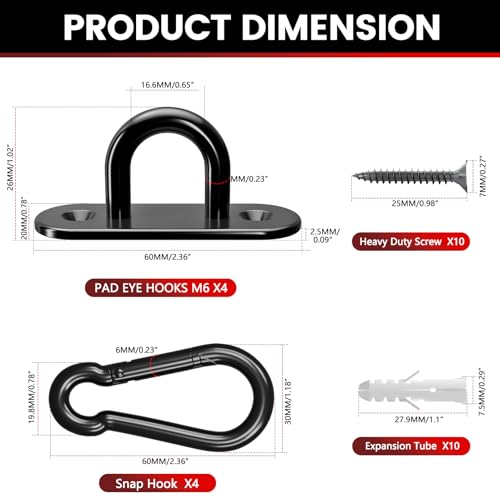 sprookber 304 Stainless Steel Pad Eye Snap Hook, M6 Ceiling Hook 800Lb,8Pcs - size: 2.3 inch, style: Black Oval