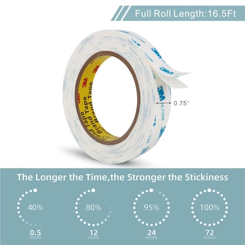 3M Double Sided Tape 0.75"×16.5Ft No Damage Double Sided Wall Tape - color: White, size: Width: 0.75''