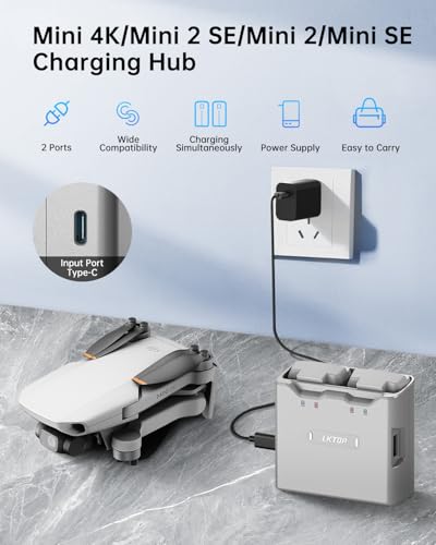 LKTOP Replacement DJI Mini 4K Battery Charging Hub, Mini 2/SE Fast Charger for DJI Mini4K/Mini2 Series Drone Accessories USB-C Power Adapter, Parallel Charge Dual Batteries, Charging Discharging Mode