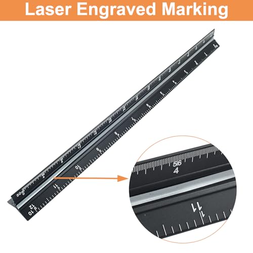 Piutouyar 12 Inch Engineer Scale Ruler,Black, 3 Color Coded Grooves - color: Black(Three color identification bar)