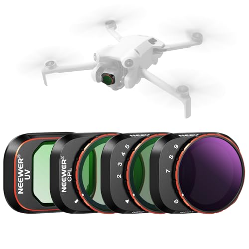 NEEWER Variable ND Filter Set Compatible with DJI Mini 4 Pro, 4 Pack ND2-ND32 (1-5 Stops)/ND64-ND512 (6-9 Stops) Limited VND/CPL/UV Filter, Multi Coated HD Optical Glass/Aluminum Frame - size: Mini 4Pro, style: 4 Pack VND Filter