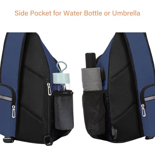 MOSISO Sling Backpack Bag, Crossbody Shoulder Bag Travel Hiking Daypack Chest Bag with Front Square Pocket&USB Charging Port - color: Navy Blue