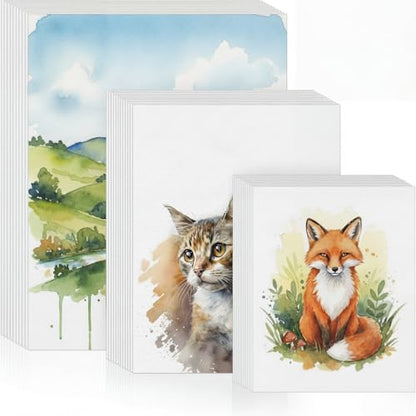 Outus 300 Sheets Watercolor Paper Bulk 3 Sizes 140lb Cold Press White Paper