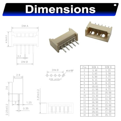 Compatible with Molex 1.25mm Pitch PicoBlade PCB Header Vertical Through Hole 2 3 4 5 6 7 8 9 10 12 Circuits (TC-MX-1.25mm-DIP-VER) - size: Through Hole-Vertical
