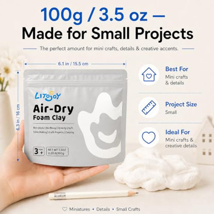 White Air Dry Foam Clay 100g/3.5oz, Soft & Easy to Mold - color: White