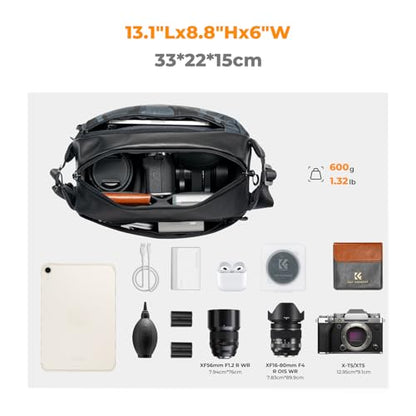 K&F CONCEPT 2 in 1 Camera Sling Bag, Everyday Shoulder Bag - color: 05 Black+Camouflage Medium