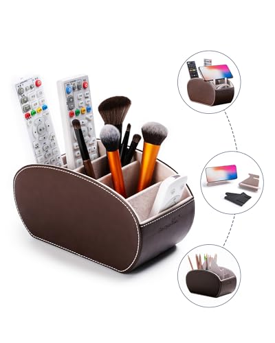 PU Leather Multi-Functional Office Organizer Box Remote Control Holder Desk - color: Dark Brown