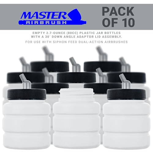 Master Airbrush Pack of 10, TB-006 Empty 2.7 oz. (80cc) Plastic Jar Bottles - size: 2.7oz - Plastic - 30°