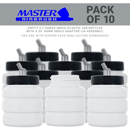 Master Airbrush Pack of 10, TB-006 Empty 2.7 oz. (80cc) Plastic Jar Bottles - size: 2.7oz - Plastic - 30°