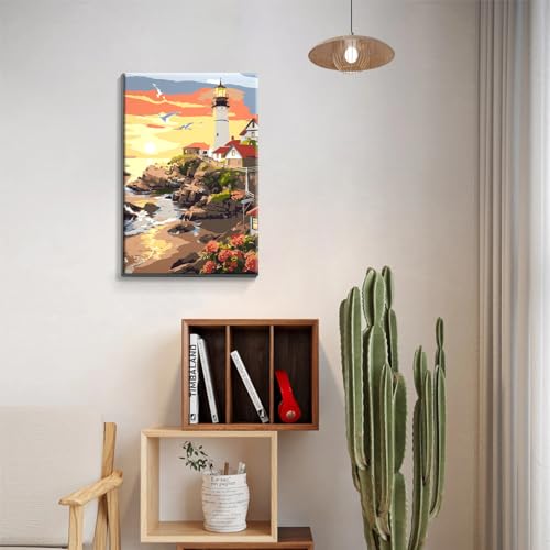 JOOZ Lighthouse Paint by Number for Adults with Frame, 8x12 Inch - color: Lighthouse