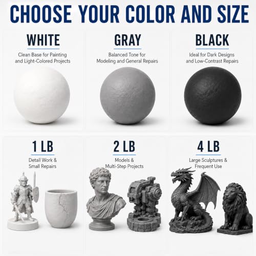 1 lb White Epoxy Putty Sculpt Clay, 2 Part Self Hardening Modeling Clay - size: 1 Pound