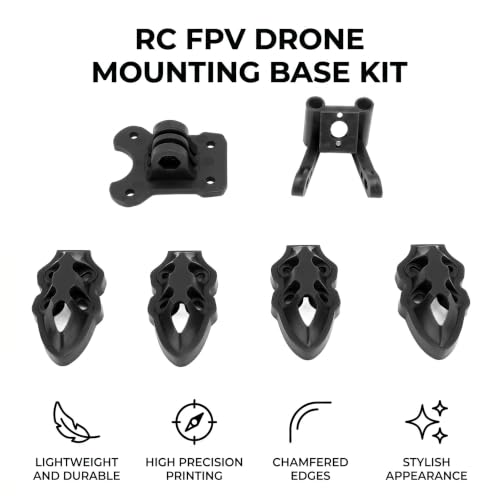 RC FPV Quadcopter Mounting Base Kit, 3D Printed Motor Camera Antenna Mounts for FPV Drone Protection Lightweight Frame Accessorie (Black)