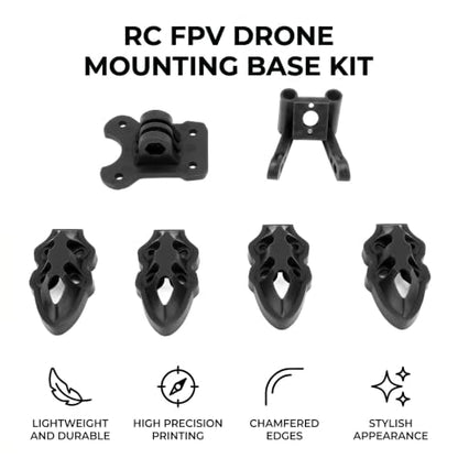 RC FPV Quadcopter Mounting Base Kit, 3D Printed Motor Camera Antenna Mounts for FPV Drone Protection Lightweight Frame Accessorie (Black)