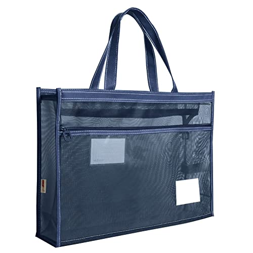 XGOPTS A3 Mesh Art Portfolio Bag with Handle and Zipper Holder for Artwork - color: blue