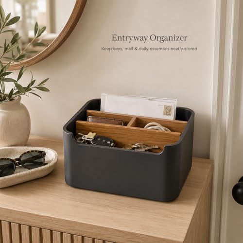 Remote Control Holder, Desk Organizer with Removable Dividers,Black - color: BLACK, size: 1 Pack