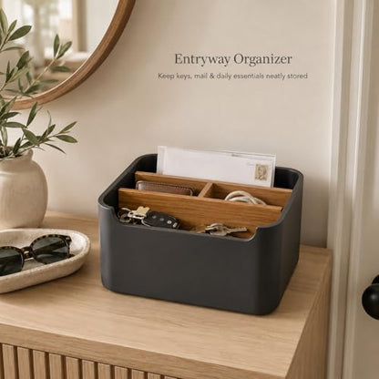 Remote Control Holder, Desk Organizer with Removable Dividers,Black - color: BLACK, size: 1 Pack