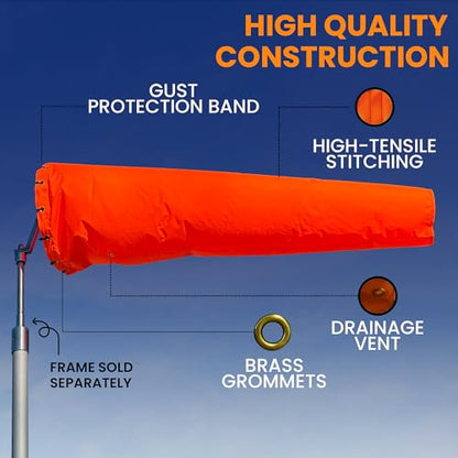 36"x144" Airport Windsock | Heavy Duty, FAA Compliant, All Weather, Waterproof, UV Fade Resistant, High Vis Fluorescent, Quad Stitched, Zip Ties Included, for Industrial, Aviation, Farm Use | Orange - size: 36"x144" (FAA Compliant Size)