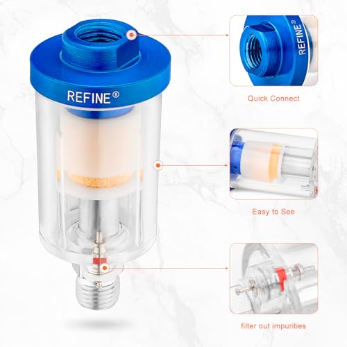 REFINE 3-Pcs Oil Water Separator 1/4" NPS Air Filter for Paint Guns