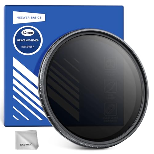 NEEWER Basics 82mm Variable ND Filter, ND2-400 1-9 Stops Light Reduction Rotatable Variable Neutral Density Filter with Anti Fingerprint Coating, Slim Frame for Camera Lens - size: 82mm