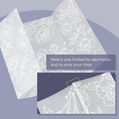 Goefun 50 Pack Pre-Folded Floral Vellum Paper 5x7 with White Flower Pattern - color: pattern-white peony, size: 5x7-50pcs