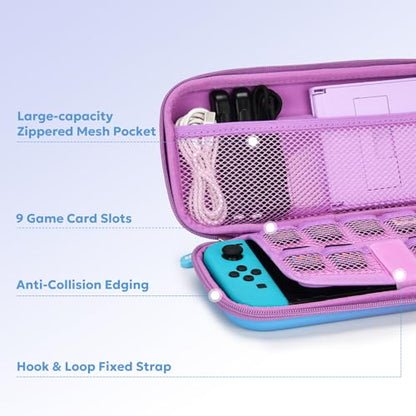 Switch Case for NS Switch, innoAura 17 in 1 Switch Accessories Bundles with Switch Carrying Case, Switch Game Case, Switch Protective Case, Switch Screen Protector (Blue-purple Gradient) - color: Blue Purple