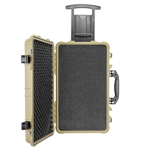 Eylar 22" Carry-On Travel Roller Gear, Camera, Drones, Tools, Equipment Hard Case Waterproof with Foam (Tan) - color: Tan