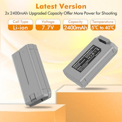 2-Pack 2400mAh High-Capacity Battery for DJI Mini 4K/2/2 SE/SE – Smart Chip, Overcharge & Short-Circuit Protection, Extended Flight Time for Mini 2 Series Drones