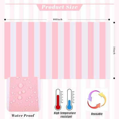Kesfey Pink Striped Tablecloth Picnic Horizontal Stripe Table Cover 3 Packs - color: Pink Horizontal Striped