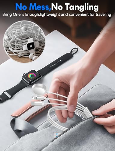 1Pack Travel Essentials for Apple Watch Charger,3-in-2 Multi Charging Cable - color: White, size: 1Pack-5 FT