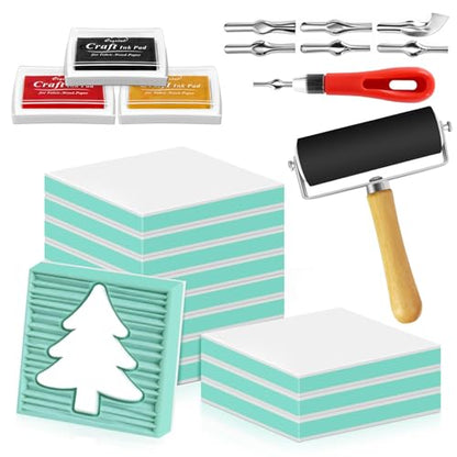 12pcs 2"x2" Rubber Carving Blocks, Linoleum Block Stamp Making Kit for Beginners - DIY Stamp Making, Printmaking Crafts (White & Green) - color: 12pack, size: 2"x2"