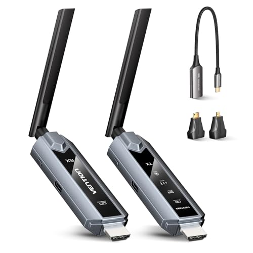VENTION Wireless HDMI Transmitter and Receiver 656FT with LED Screen, Up to 6 RXs, Heat-Control, Plug & Play Wireless HDMI Extender Kit 4K Decode to Monitor from PC/Projector/TV Box(1TX+1RX)