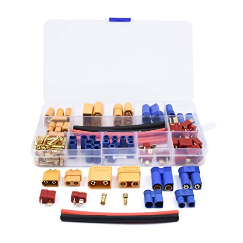 102pcs XT60 / XT90 / EC3 / EC5 / T-Plug Deans /3.5mm Banana Plug Male Female Connectors Adapter with Heat Shrink Tubing for RC ESC Lipo Battery Motor Accessories